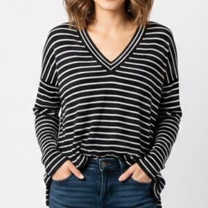 Athleta Retreat Sweater Stripes V-Neck Silk Cashmere M